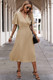 Solid Elastic Waist Band Pleated V Neck Dress-49150 Solid Elastic Waist Band Pleated V Neck Dress-49150