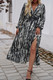 Print V Neck Tie Waist Fit Long Dress-49131 Print V Neck Tie Waist Fit Long Dress-49131