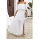Off Shoulder Solid Tassel Ruffle Trim Split Dress-49095 Off Shoulder Solid Tassel Ruffle Trim Split Dress-49095