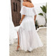 Off Shoulder Solid Tassel Ruffle Trim Split Dress-49095 Off Shoulder Solid Tassel Ruffle Trim Split Dress-49095