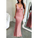 Solid Deep V Neck Low Back High Waist Full Dress-49093