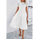 Lace Round Neck Ruched Fit Ruffle Solid Dress-49070 Lace Round Neck Ruched Fit Ruffle Solid Dress-49070