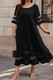 Plus Size Mesh Splicing Round Neck Long Dress-50079
