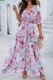 Floral Print V Neck Waist Cinched Split Long Dress-48812 Floral Print V Neck Waist Cinched Split Long Dress-48812