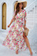 Floral Print V Neck Waist Cinched Split Long Dress-48812 Floral Print V Neck Waist Cinched Split Long Dress-48812