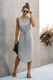 Solid Sleeveless Slim Waist V Neck Midi Dress-49223 Solid Sleeveless Slim Waist V Neck Midi Dress-49223