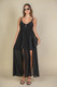Plunge Neck Split Thigh Mesh Maxi Dress-44039