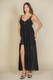 Plunge Neck Split Thigh Mesh Maxi Dress-44039