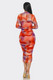 Summer Heat Print Mesh Ruched Midi Dress-44008 Summer Heat Print Mesh Ruched Midi Dress-44008