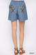 Denim And Print Pockets Elastic Waist Shorts With Raw Hem-39670