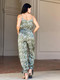 V Neck Sleeveless Paisley Jumpsuit With Tie Waist-54052