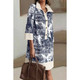 Pattern Stand Collar Front Button Loose Dress-54258