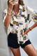 Geometric Print Short Sleeve Collar Button Blouse-50573