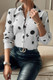 Dot Print Pocket Drop Shoulder Button Blouse-50556