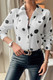 Dot Print Pocket Drop Shoulder Button Blouse-50556