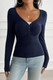 Solid Slim Fit V Neck Long Sleeve T Shirt-50538
