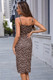 Leopard Spaghetti Strap Lace V Neck Dress-50058