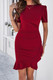 Round Neck Solid Wrap Bodycon Ruffle Hem Dress-49920