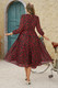 Dot Print Lantern Sleeve Belted Midi Dress-49856