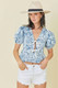 Denim Embroidered Crop Top With Front Tie Detail-44920