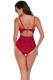 One Piece Solid Ruched Strap Cut Out Swimsuit-49261