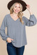 Casual V Neck Basic Long Sleeve Top      -44995