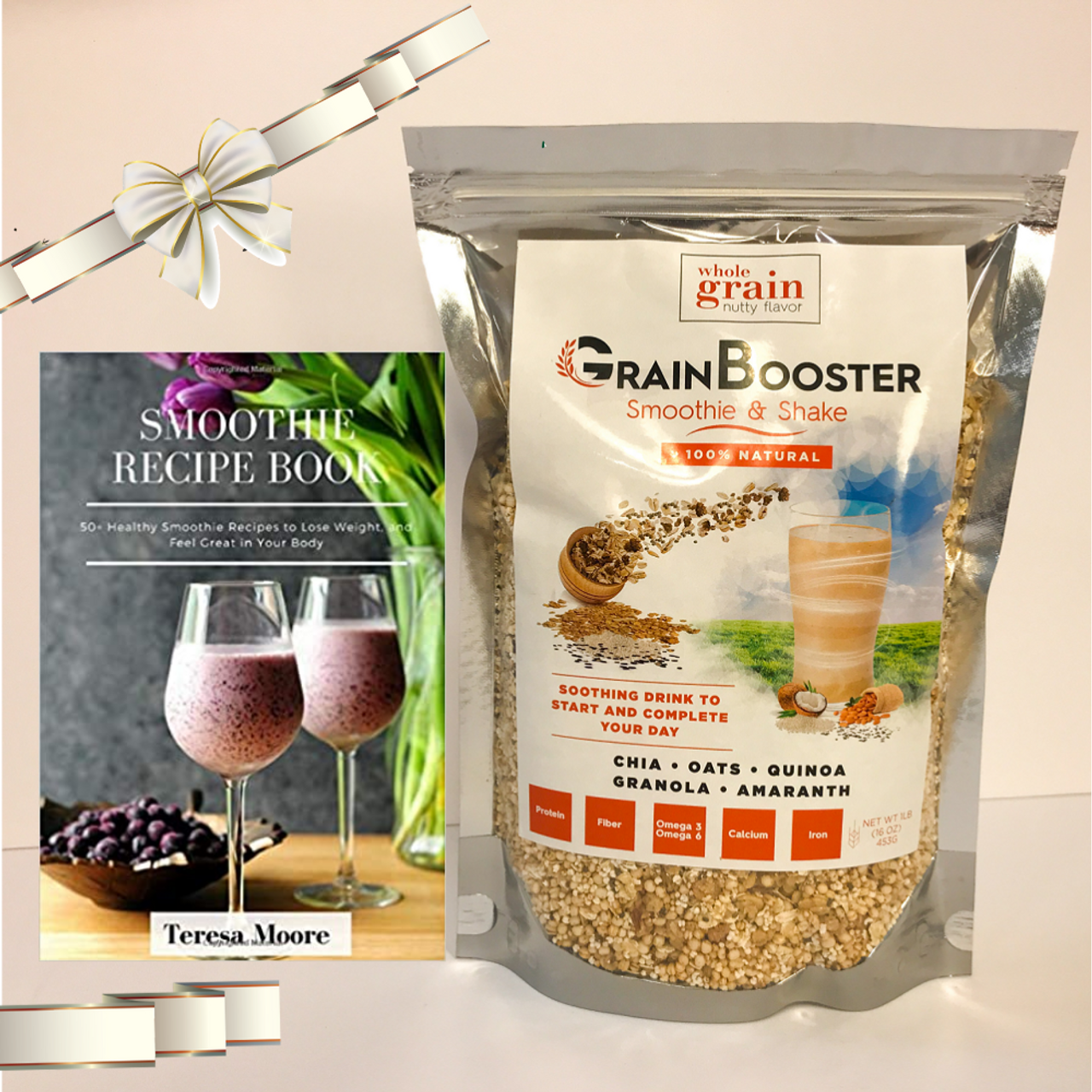 GrainBooster Gift Set: 1 “Smoothies Recipe” 50 Recipes book + 1 bag of  GrainBooster