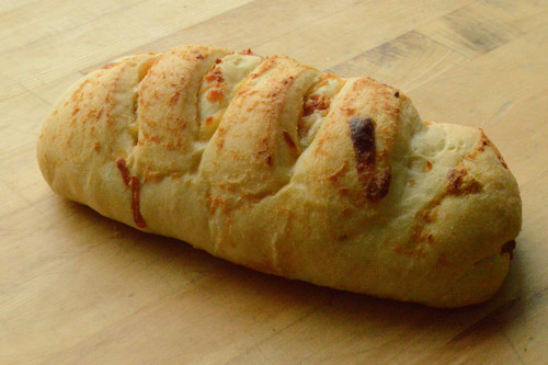 Loaf of bread stuffed with pepperoni