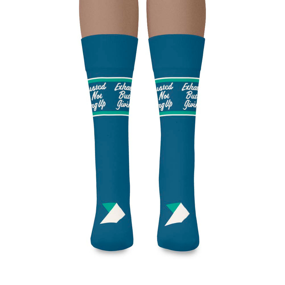 Exhausted but Not Giving Up (Blue Crew Sock)