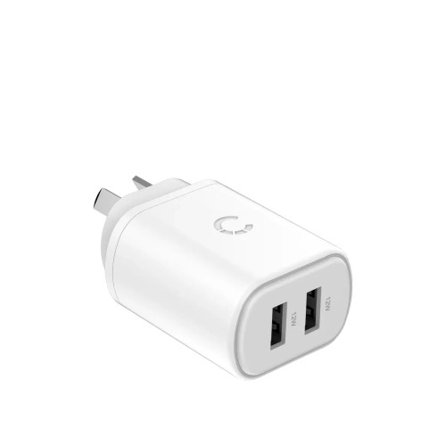 PowerPlus 12W Dual USB-A Wall Charger - White