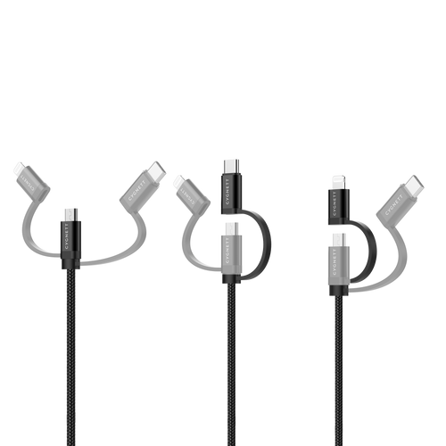 Essentials Braided 3-in-1 Cable - 1M Black