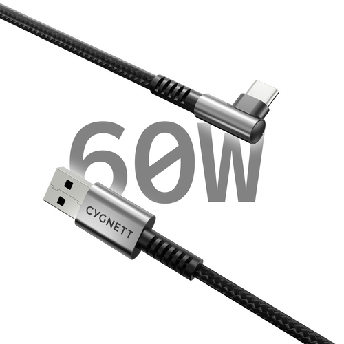Unite Right-Angle USB-C to USB-A (USB 2.0) Cable 1M - Black
