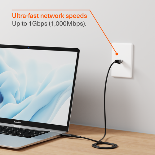 Unite USB-C (USB 3.2) To Ethernet Cable Gigabit (CAT 6) – 1m – Black 