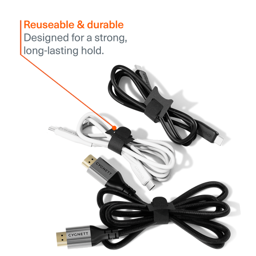 TangleTamer Hook and Loop Fastening Cable Organisers 10 Pack - Black