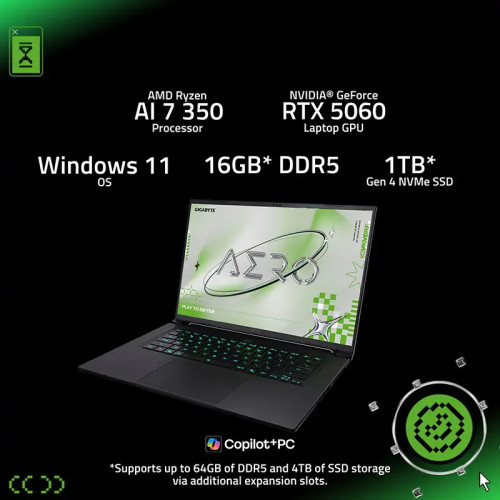 Gigabyte Aero X16 16in WQXGA 165Hz AMD Ryzen AI 7 350 RTX 5060 1TB SSD 16GB RAM W11H Gaming Laptop 1VH93AUC94DH
