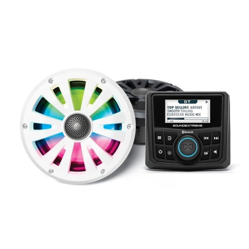 ECOXGEAR Marine AM/FM/Bluetooth Digital Media Radio + LED Light Controller + 6.5 inch Speakers