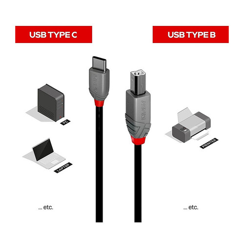 Lindy 2m USB 2.0 Type C To B Cable, Anthra Line