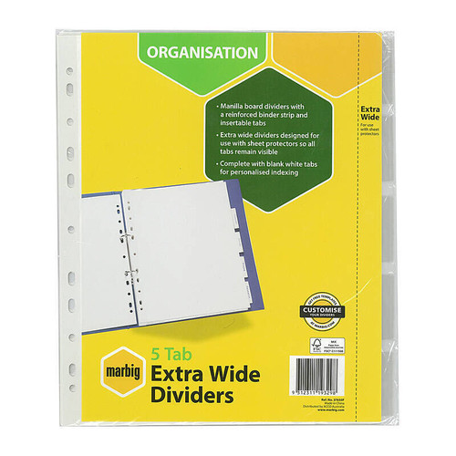 Marbig Indices & Divider 5 Insert Tab XWide A4 White
