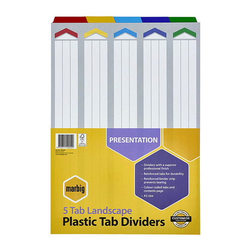 Marbig Indices & Dividers 5 Tab Reinf A3 Landscape