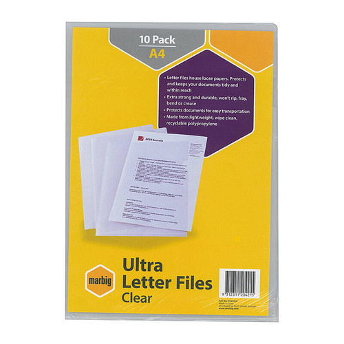 Marbig Letter File A4 Ultra Clear Pack 10
