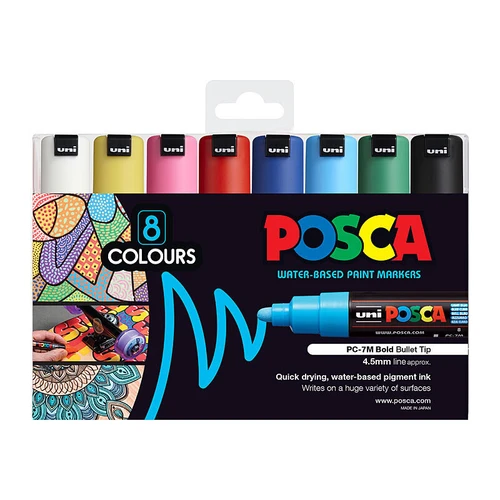 Posca PC-7M Bold Bullet Tip Asst Pack 8