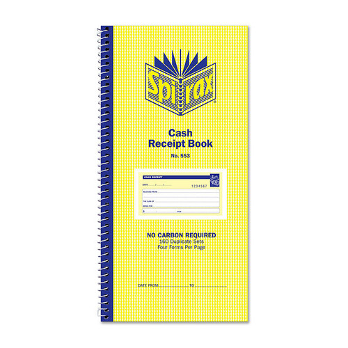 Spirax 553 Cash Receipt Book 279X144mm Pack 10