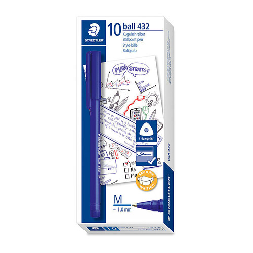 Staedtler Ballpoint 432 Medium Blue Box 10