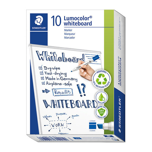 Staedtler White Board Marker 351 Chisel Point Blue Box 10
