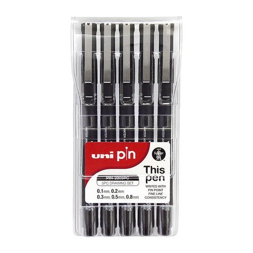 Uni Pin Fine Liner Assorted Pack 5