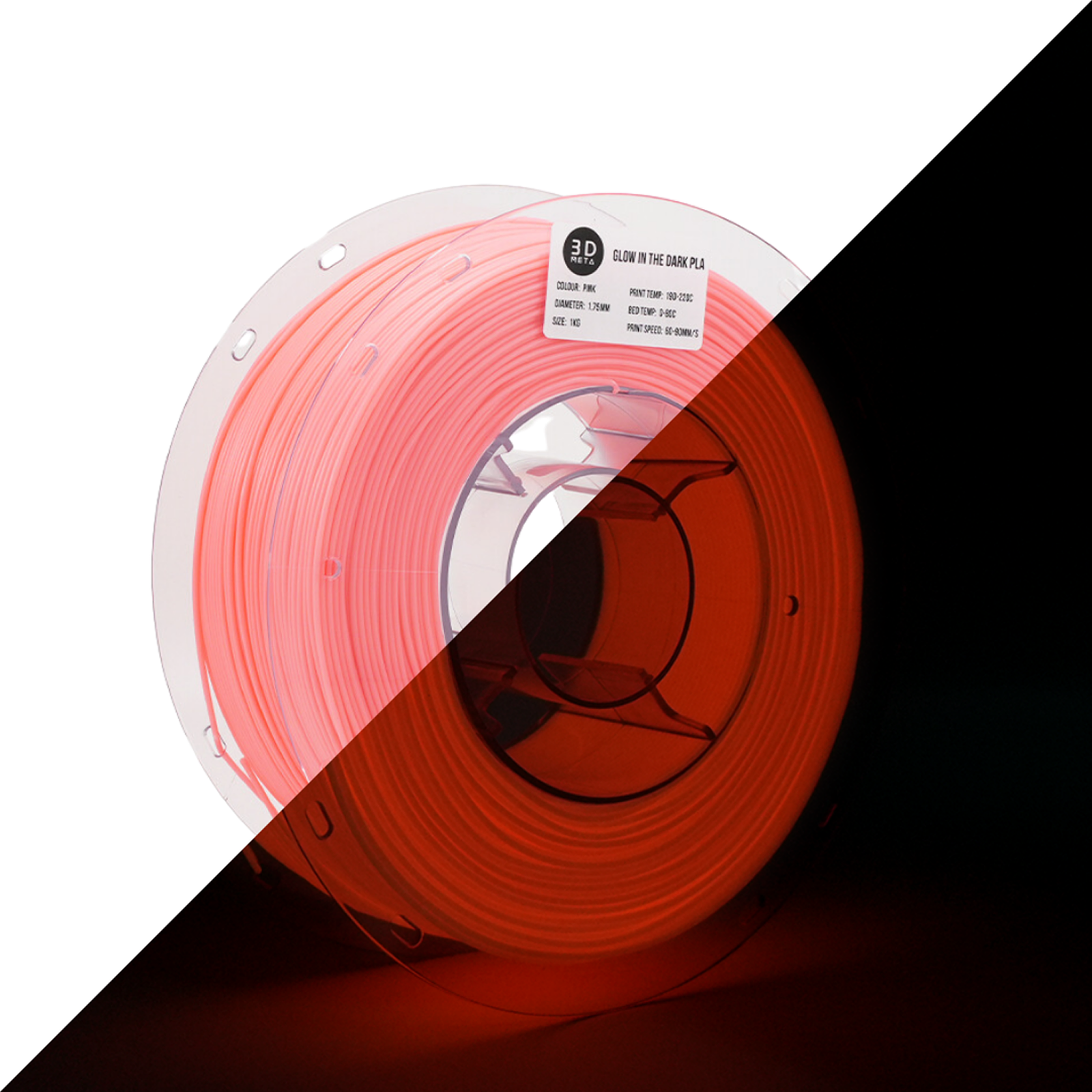 3D Meta Glow in the Dark PLA Pink - Colour in Light 1KG Spool M-PLA-GDPINK-1KGX1.75MM