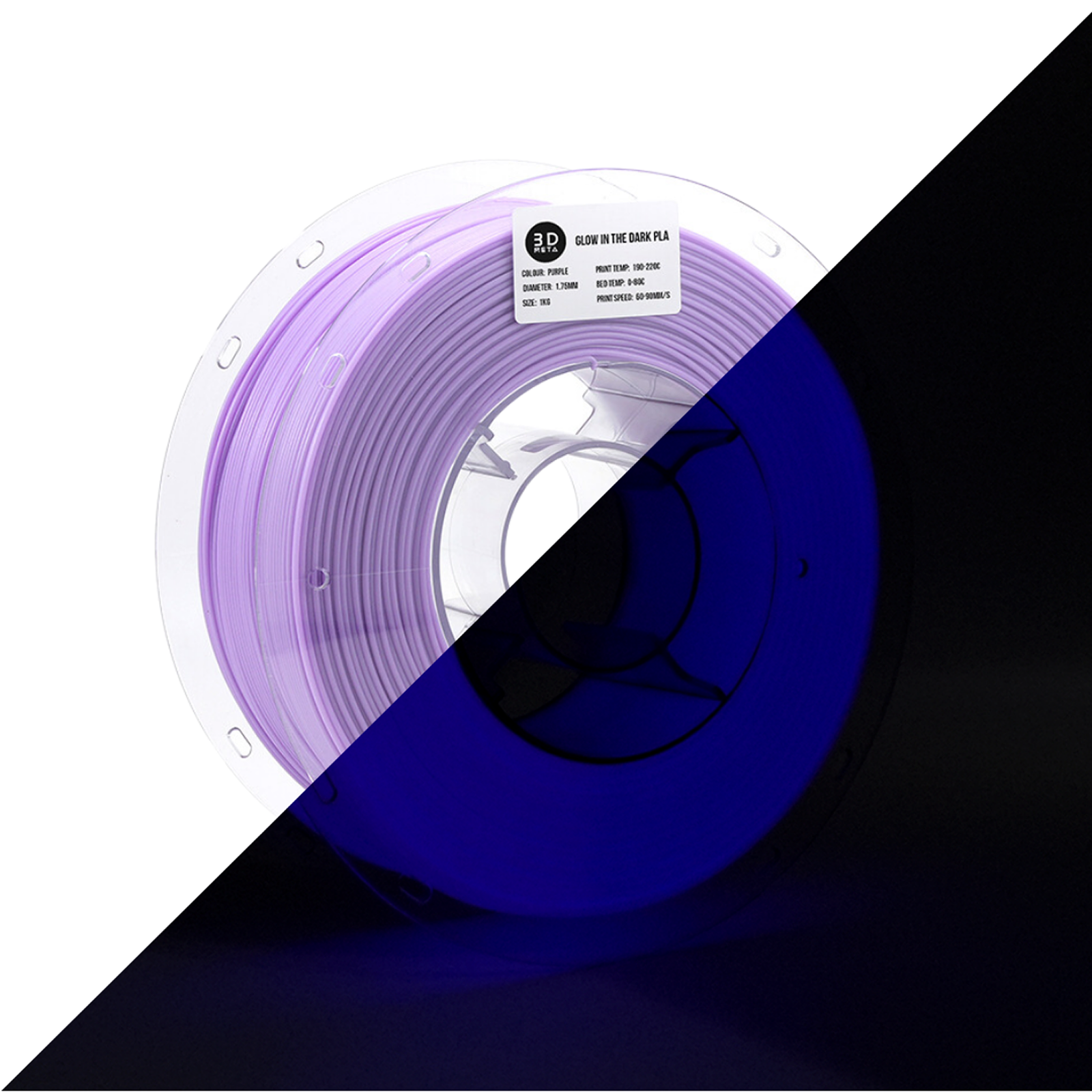 3D Meta Glow in the Dark PLA Purple - Colour in Light 1KG Spool M-PLA-GDPURP-1KGX1.75MM