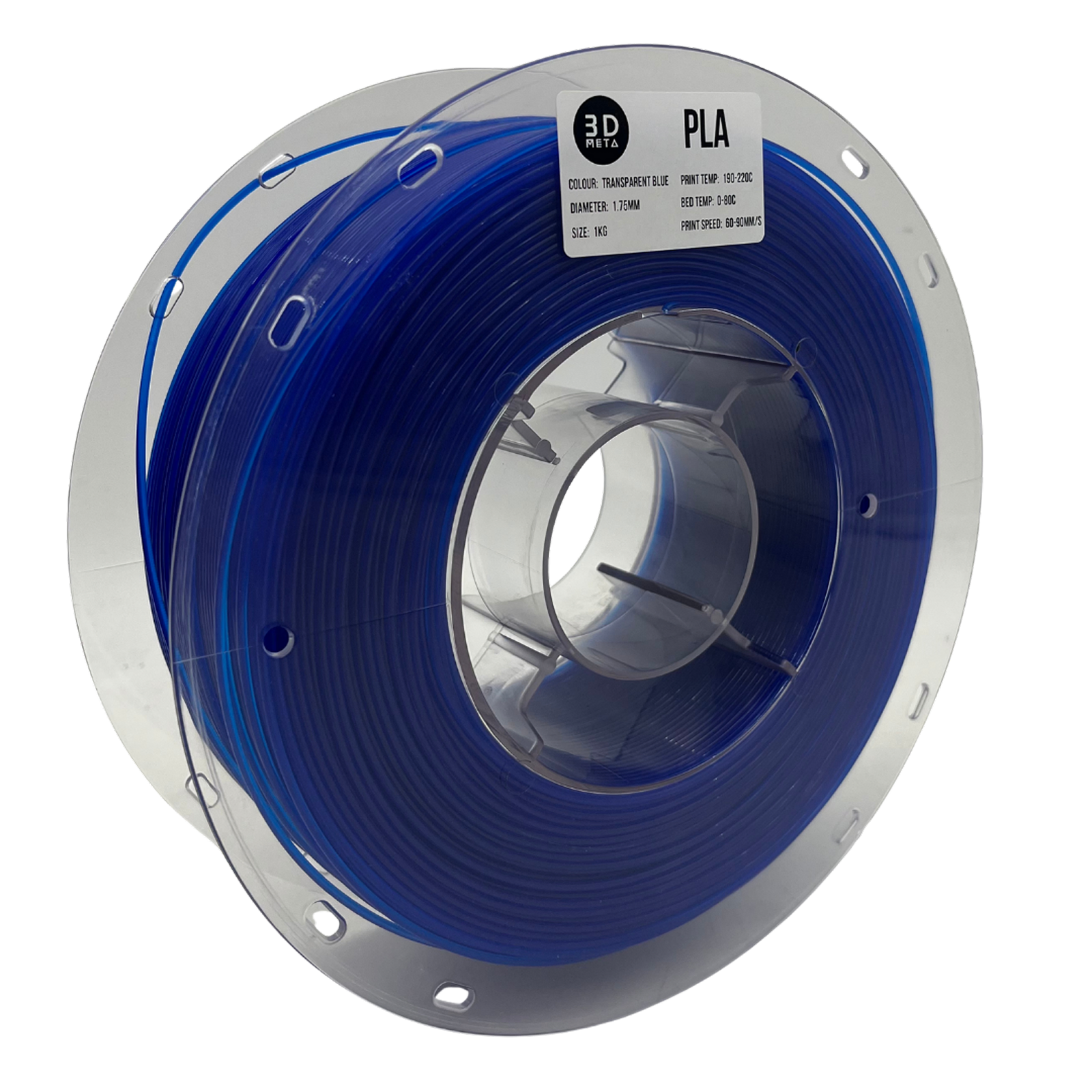 3D Meta Transparent PLA Transparent Blue 1KG Spool M-PLA-TBLUE-1KGX1.75MM