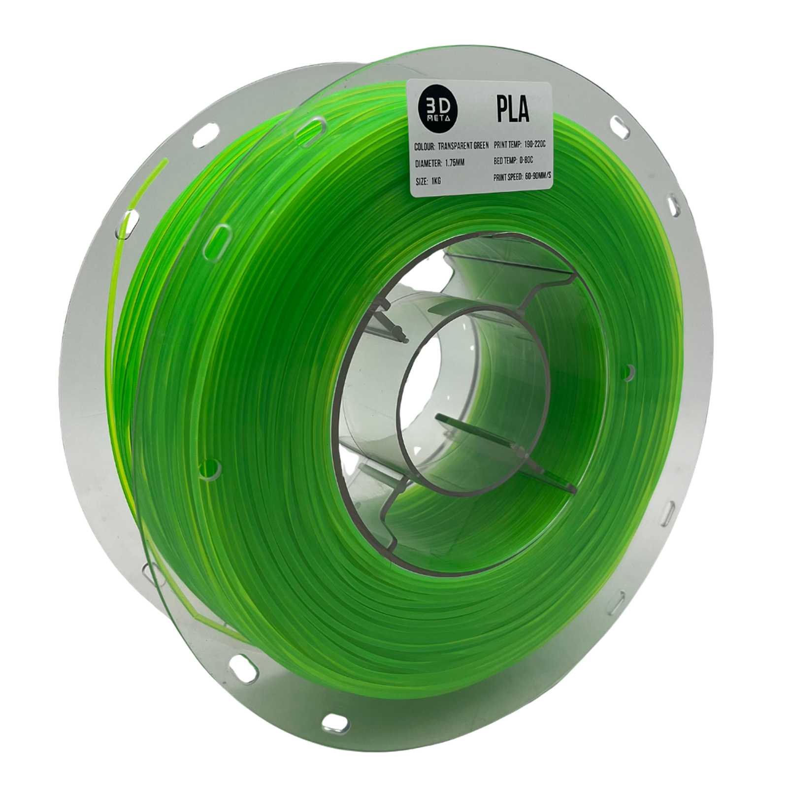 3D Meta Transparent PLA Transparent Green 1KG Spool M-PLA-TGRE-1KGX1.75MM