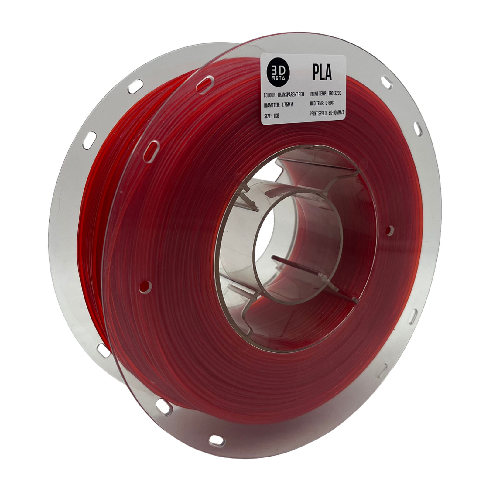 3D Meta Transparent PLA Transparent Red 1KG Spool M-PLA-TRED-1KGX1.75MM
